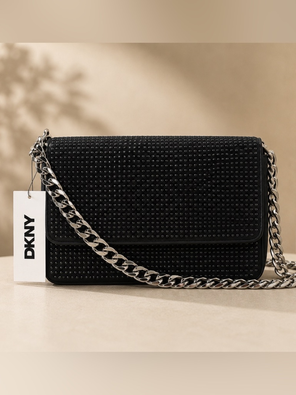 DKNY Black Shoulder‎ Bag with Silver Chain NWT $188